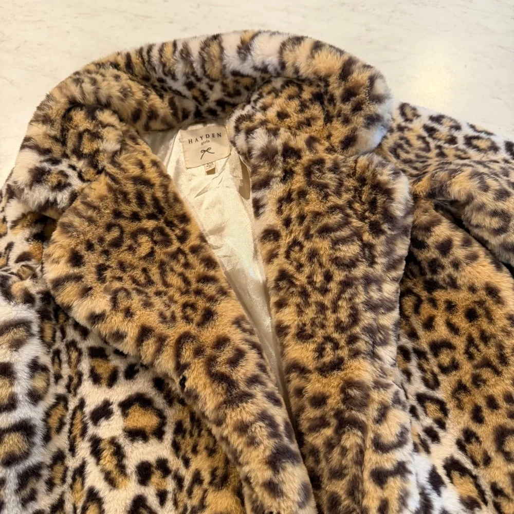 Hayden Kids Leopard Print Faux Fur Coat